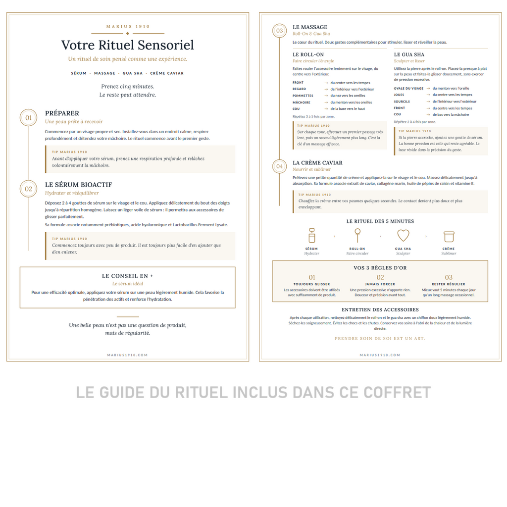 Le Rituel Sensoriel - Sérum · Roll-On · Gua Sha · Crème Caviar